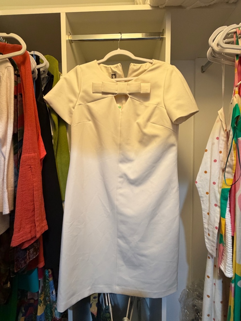 Anne Klein Cream Short-Sleeve Bow-Front Midi Dress